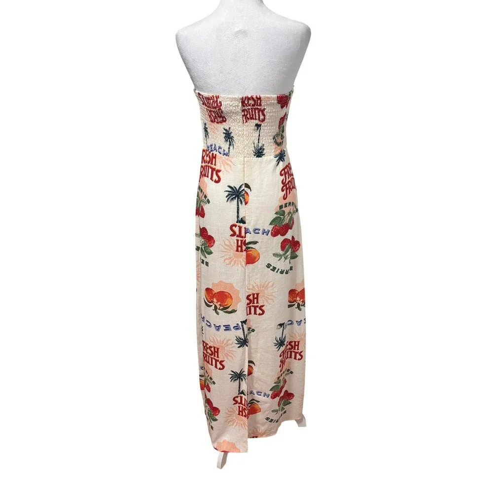 Anthropologie Paper Heart Fresh Fruits Maxi Dress Womens 4 Tropical Linen Blend - Picture 5 of 11